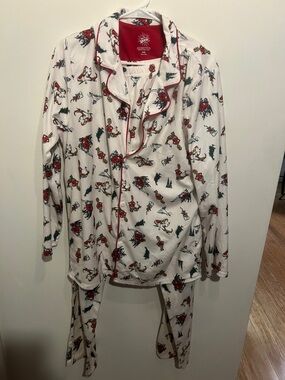 Dr. Seuss White Pajama Set with Red and Green Holiday Print